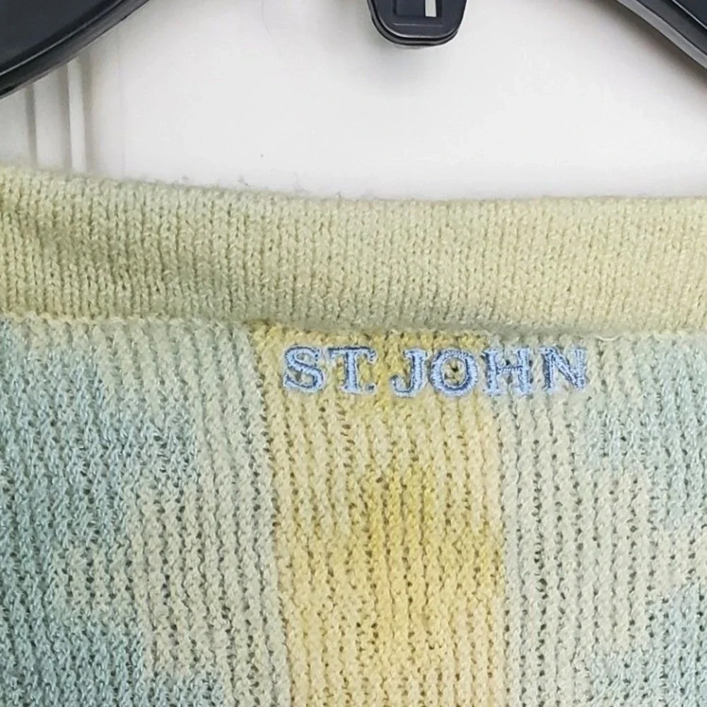 St John Sweater Pastel Multi Color Santana Knit Boat Neck 3/4 Sleeve Vintage M
